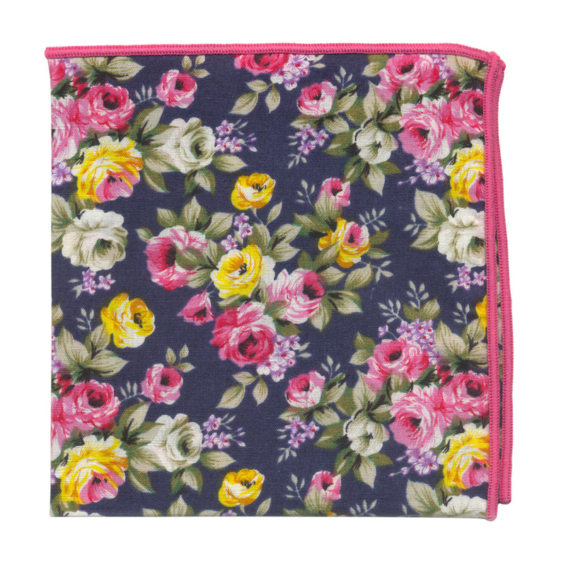 pañuelo bolsillo algodon azul marino flores