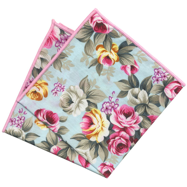 pañuelo bolsillo algodon azul celeste flores