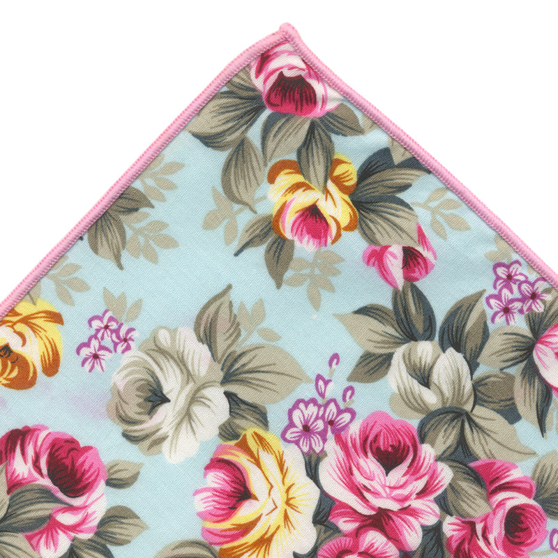 pañuelo bolsillo algodon azul celeste flores