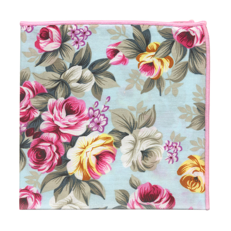 pañuelo bolsillo algodon azul celeste flores