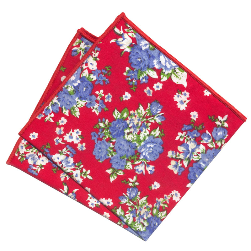 pañuelo bolsillo algodon rojo flores