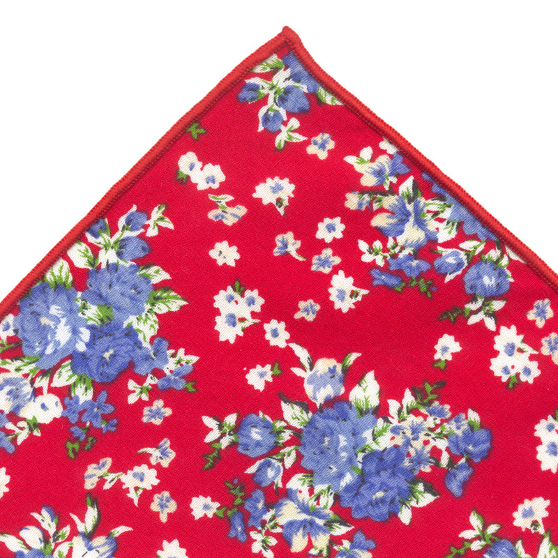 pañuelo bolsillo algodon rojo flores