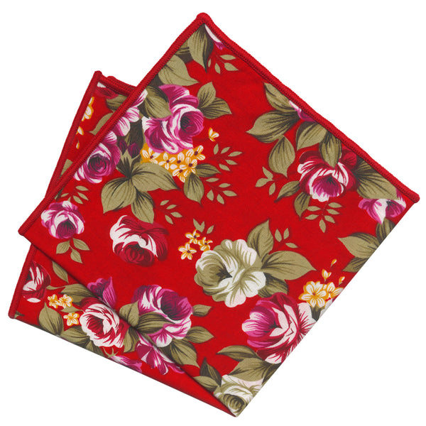 pañuelo bolsillo algodon rojo flores