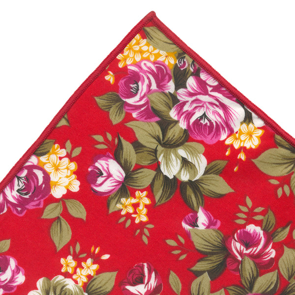 pañuelo bolsillo algodon rojo flores