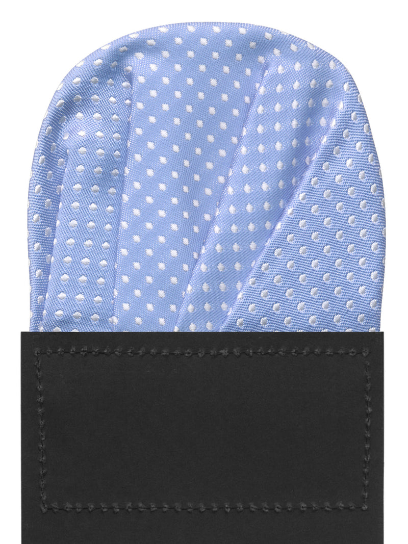 carton pañuelo de bolsillo azul claro topos blancos