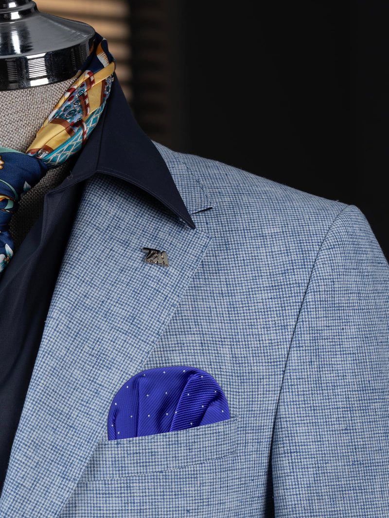 carton pañuelo bolsillo azul electrico topitos plata