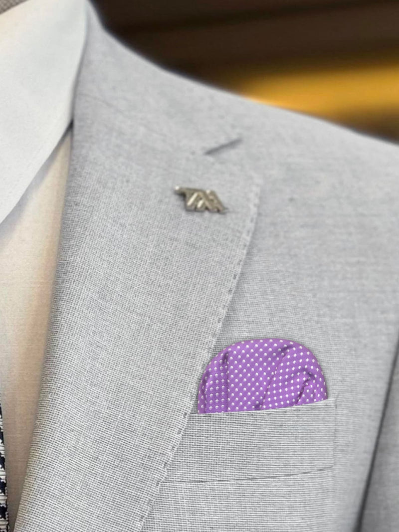 carton pañuelo de bolsillo morado topos blancos