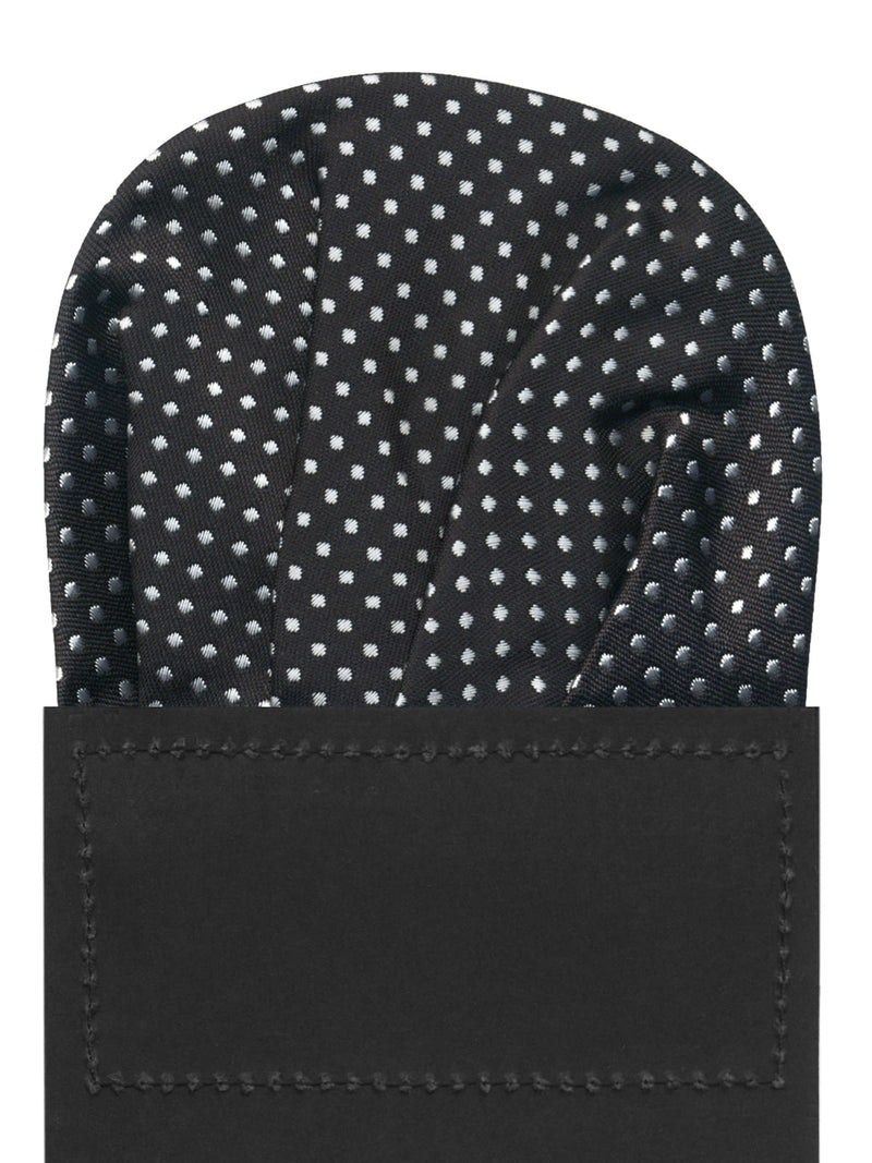 carton pañuelo de bolsillo negro topos blancos