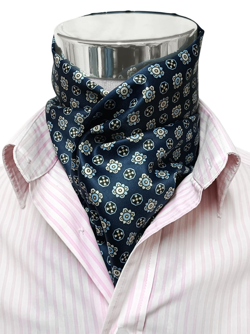 pañuelo cuello hombre azul marino flores