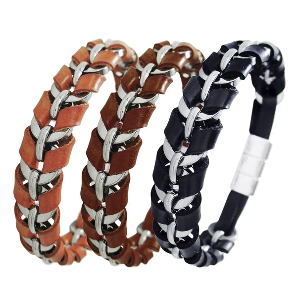 pulsera tira piel anillas acero