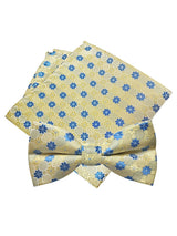 set pajarita y pañuelo amarillo flores azules