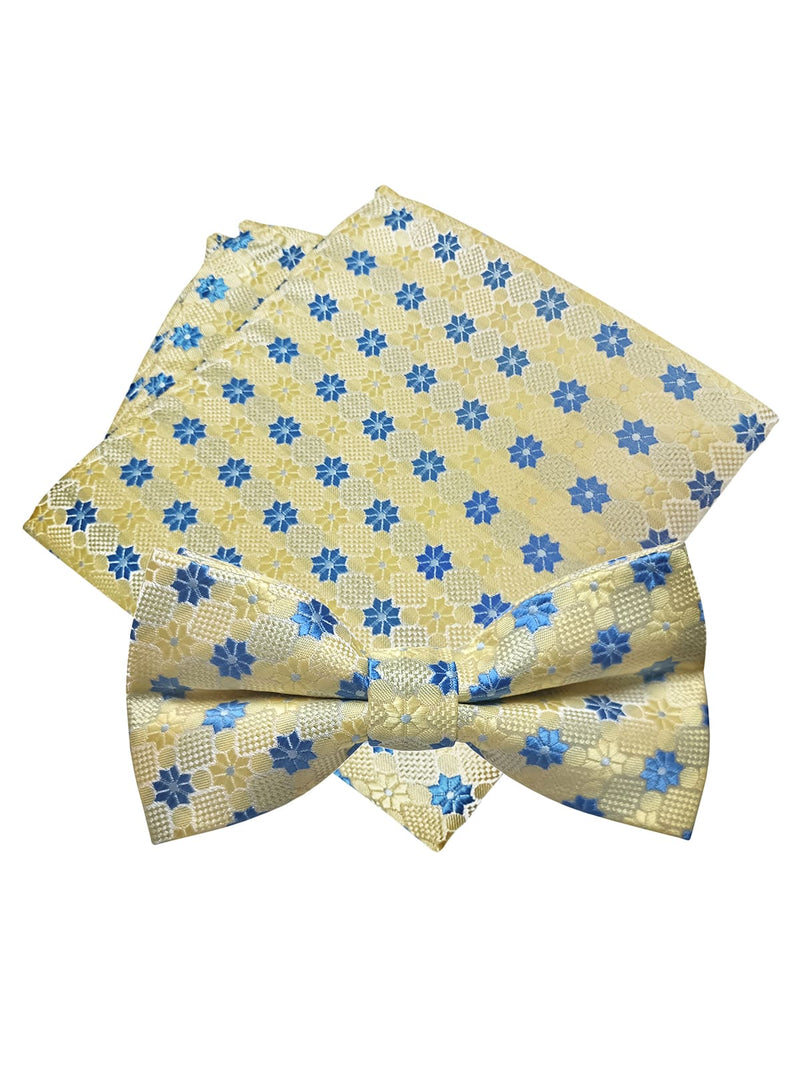 set pajarita y pañuelo amarillo flores azules
