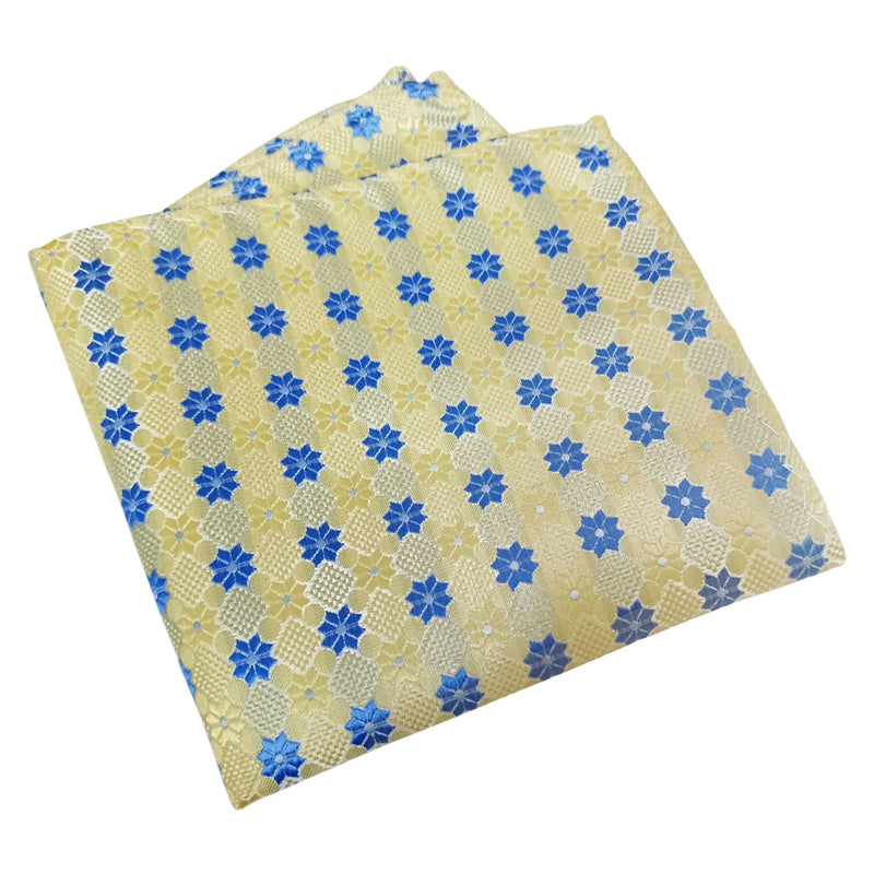 set pajarita y pañuelo amarillo flores azules