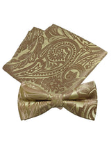 set pajarita y pañuelo dorado cachemir en bronce 