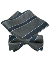 set pajarita y pañuelo franjas gris y azul marino