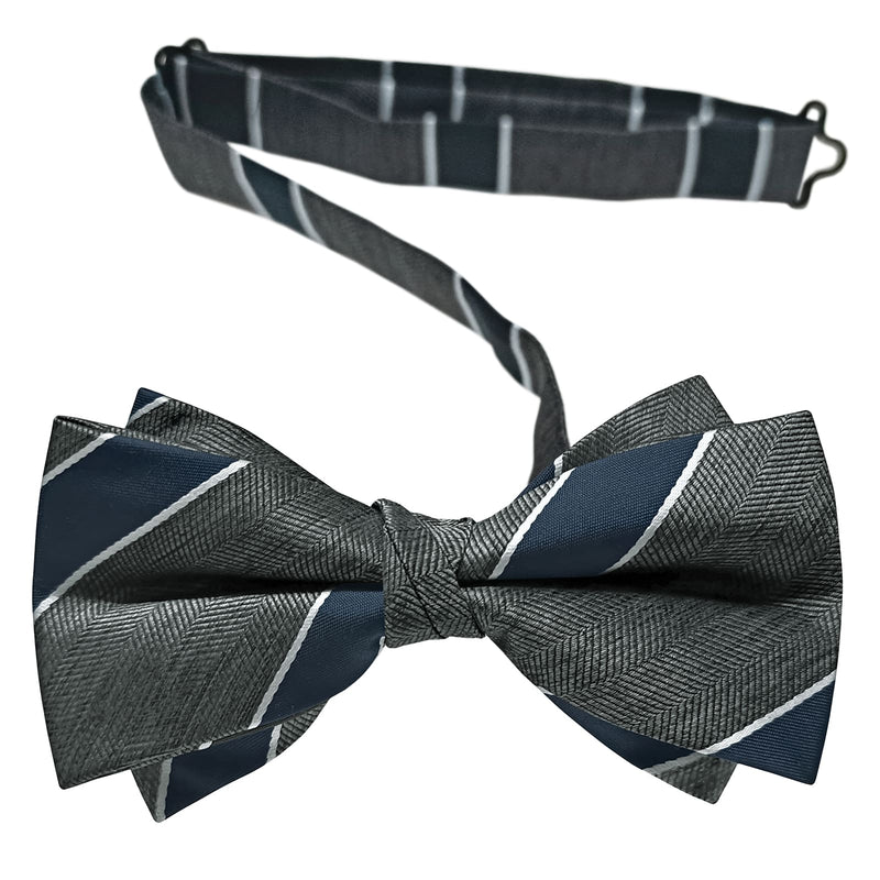 set pajarita y pañuelo franjas gris y azul marino