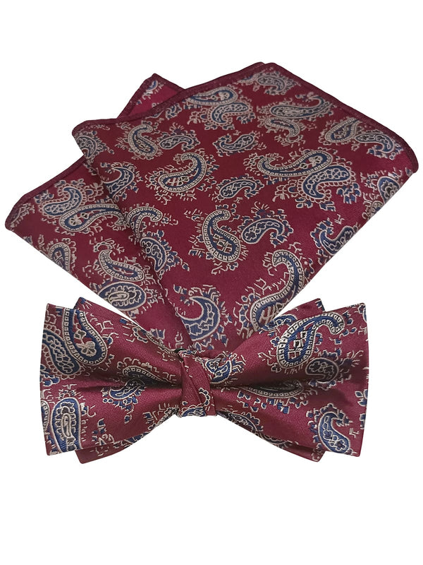 set pajarita y pañuelo bolsillo rojo cachemir