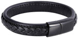 PULSERA PARA HOMBRE CUERO NEGRA CON TRENZADO