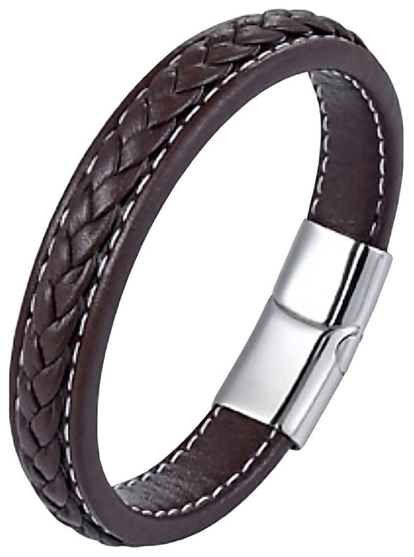 PULSERA PARA HOMBRE CUERO MARRON CON TRENZADO