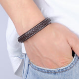 PULSERA PARA HOMBRE CUERO MARRON CON TRENZADO