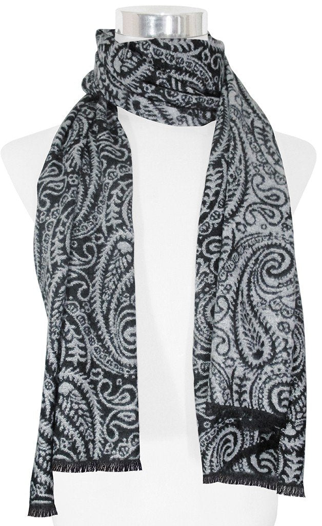 BUFANDA PASHMINA UNISEX MOTIVOS CACHEMIR BLANCO Y NEGRO