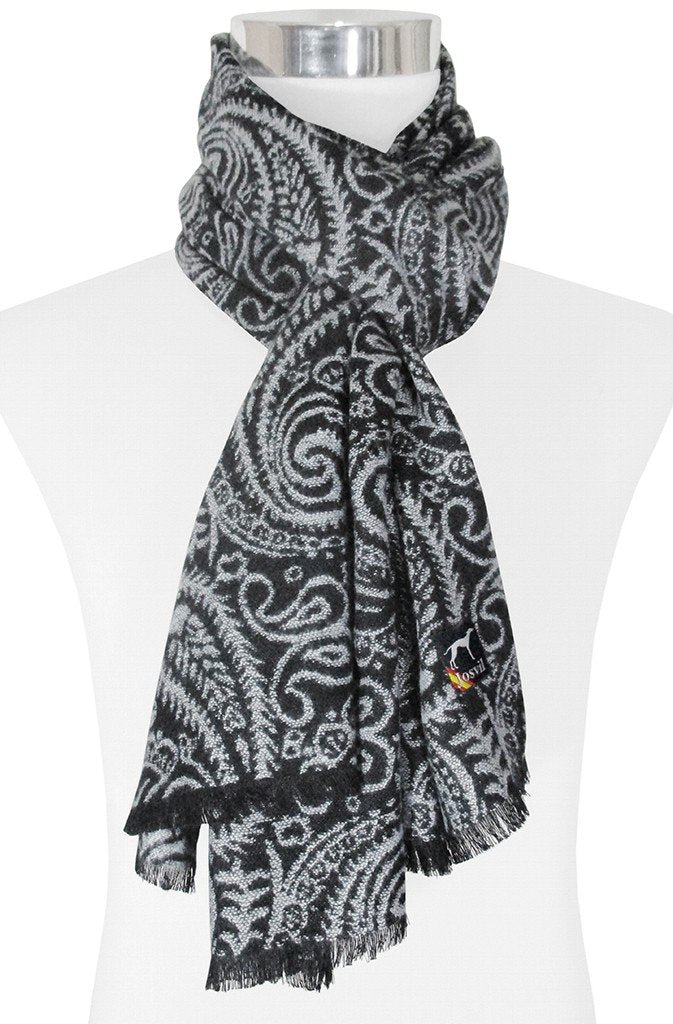 BUFANDA PASHMINA UNISEX MOTIVOS CACHEMIR BLANCO Y NEGRO