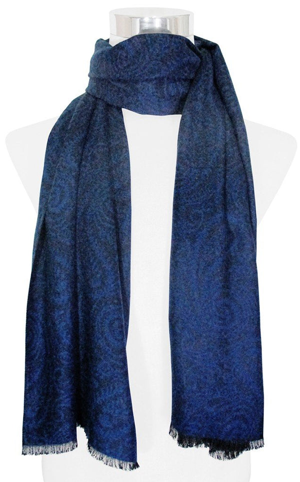 BUFANDA PASHMINA UNISEX MOTIVOS CACHEMIR AZUL Y NEGRO