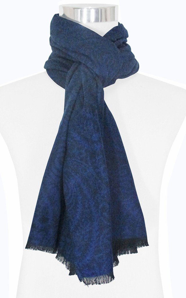 BUFANDA PASHMINA UNISEX MOTIVOS CACHEMIR AZUL Y NEGRO