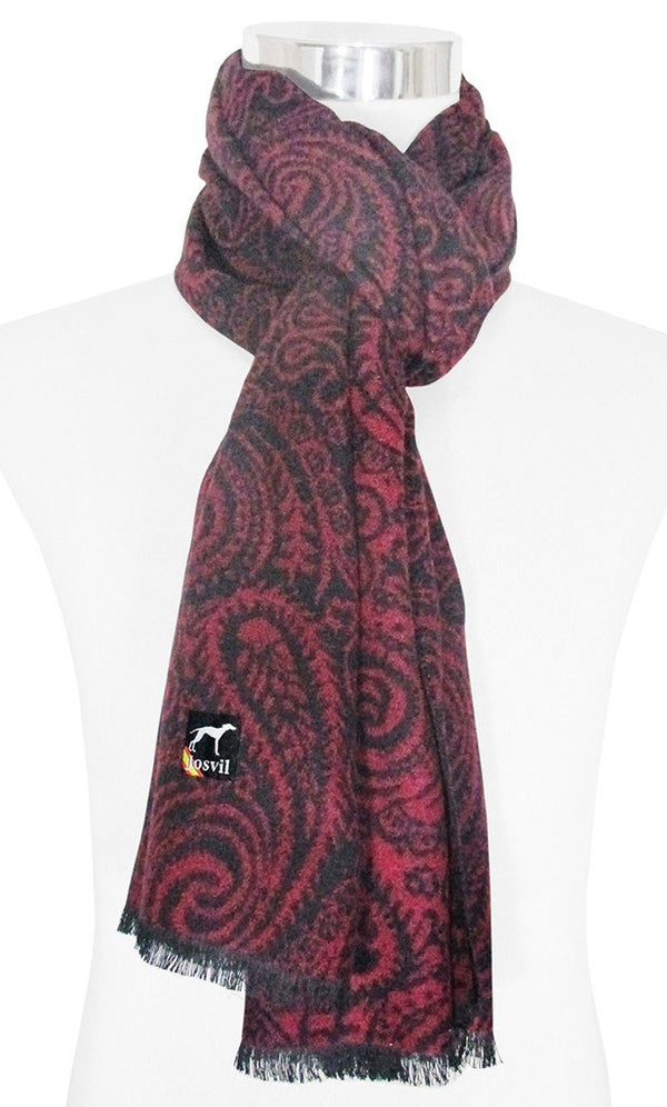 BUFANDA PASHMINA UNISEX MOTIVOS CACHEMIR ROJO Y NEGRO