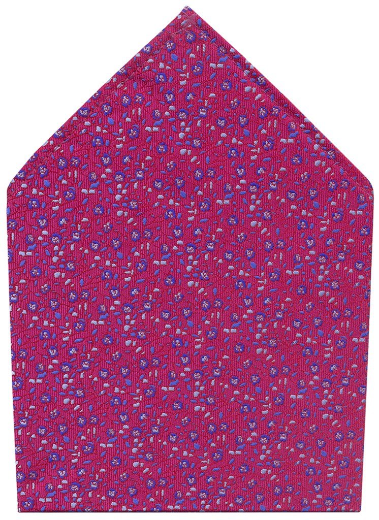 PAÑUELO DE BOLSILLO SEDA MAGENTA PEQUEÑAS FLORES AZULES