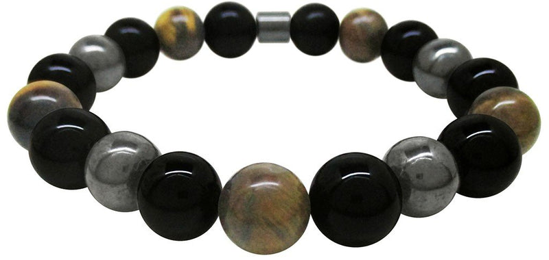 PULSERA PARA HOMBRE OBSIDIANA NEGRA OJO DE TIGRE HEMATITA