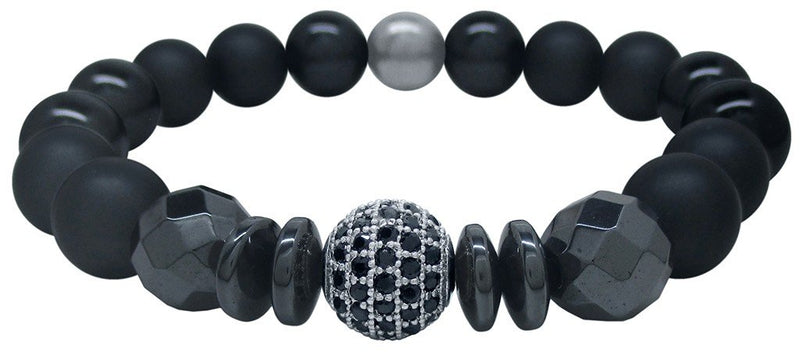 PULSERA PARA HOMBRE OBSIDIANA ONIX HEMATITA CIRCONITA