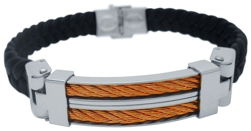 PULSERA PARA HOMBRE CUERO TRENZADO Y ACERO