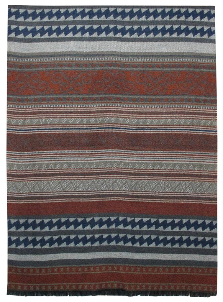 BUFANDA PASHMINA UNISEX RAYAS HORIZONTALES TONOS COBRE Y AZULES