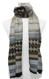 BUFANDA PASHMINA UNISEX RAYAS HORIZONTALES TONOS GRISES Y BEIGE