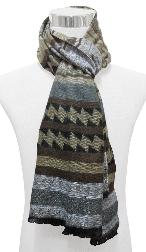 BUFANDA PASHMINA UNISEX RAYAS HORIZONTALES TONOS GRISES Y BEIGE