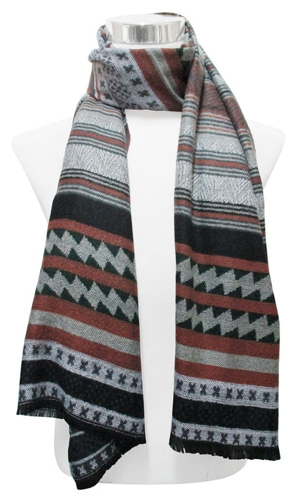 BUFANDA PASHMINA UNISEX RAYAS HORIZONTALES TONOS COBRE Y GRIS