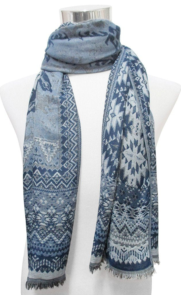 BUFANDA PASHMINA UNISEX MOTIVOS FANTASIA AZUL