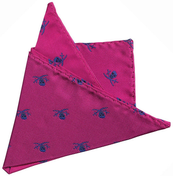 PAÑUELO DE BOLSILLO FUCSIA CALAVERAS PIRATAS AZULES