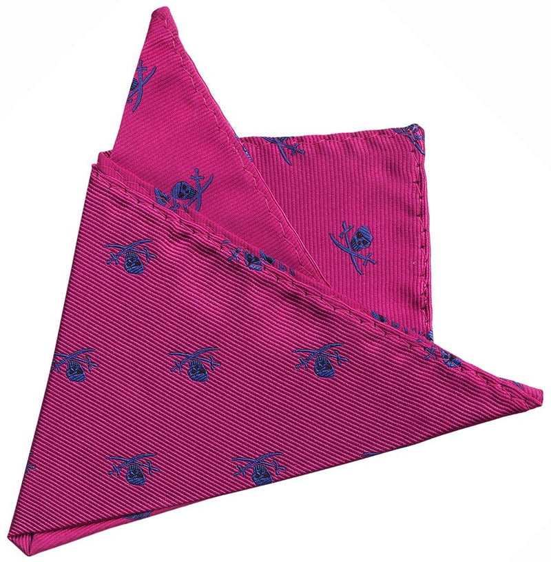 PAÑUELO DE BOLSILLO FUCSIA CALAVERAS PIRATAS AZULES