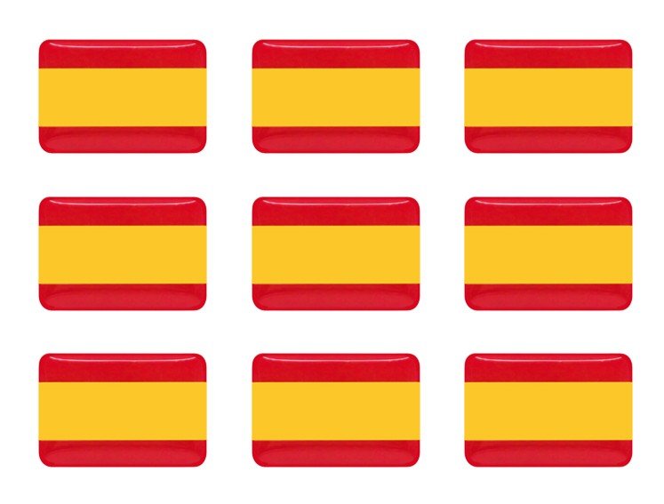 PEGATINA RECTANGULAR BANDERA ESPAÑA RESINA 9 UNIDADES