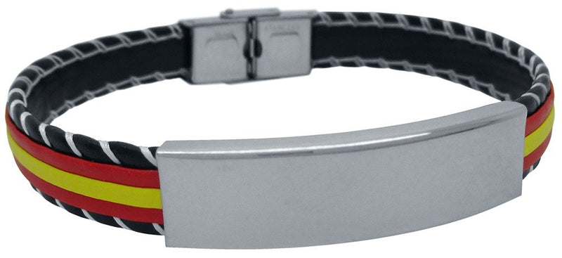 PULSERA PLANA NEGRA BANDERA DE ESPAÑA CON CHAPA ACERO