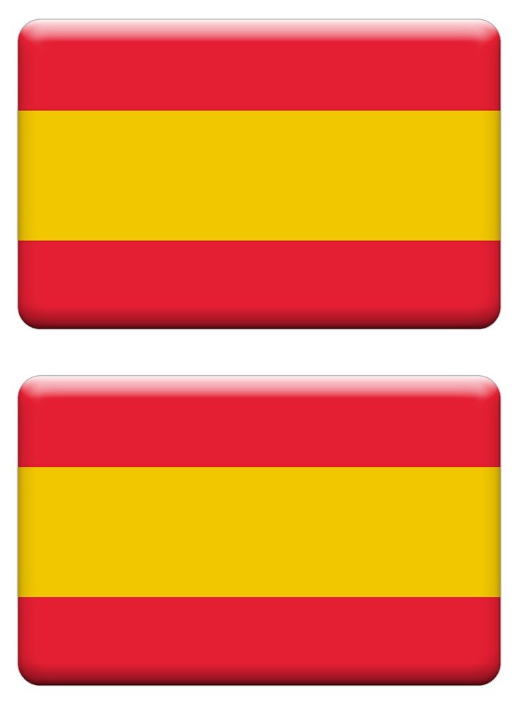 PEGATINA RECTANGULAR BANDERA DE ESPAÑA RESINA 2 UNIDADES