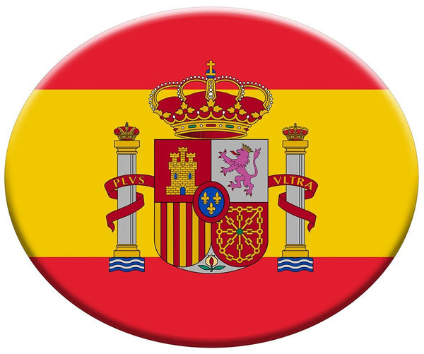 PEGATINA OVALADA BANDERA ESPAÑA Y ESCUDO CONSTITUCIONAL RESINA