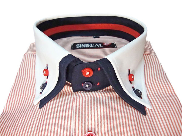 CAMISA PARA HOMBRE RAYAS ROJAS Y BLANCAS DOBLE CUELLO