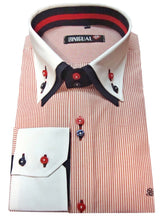 CAMISA PARA HOMBRE RAYAS ROJAS Y BLANCAS DOBLE CUELLO