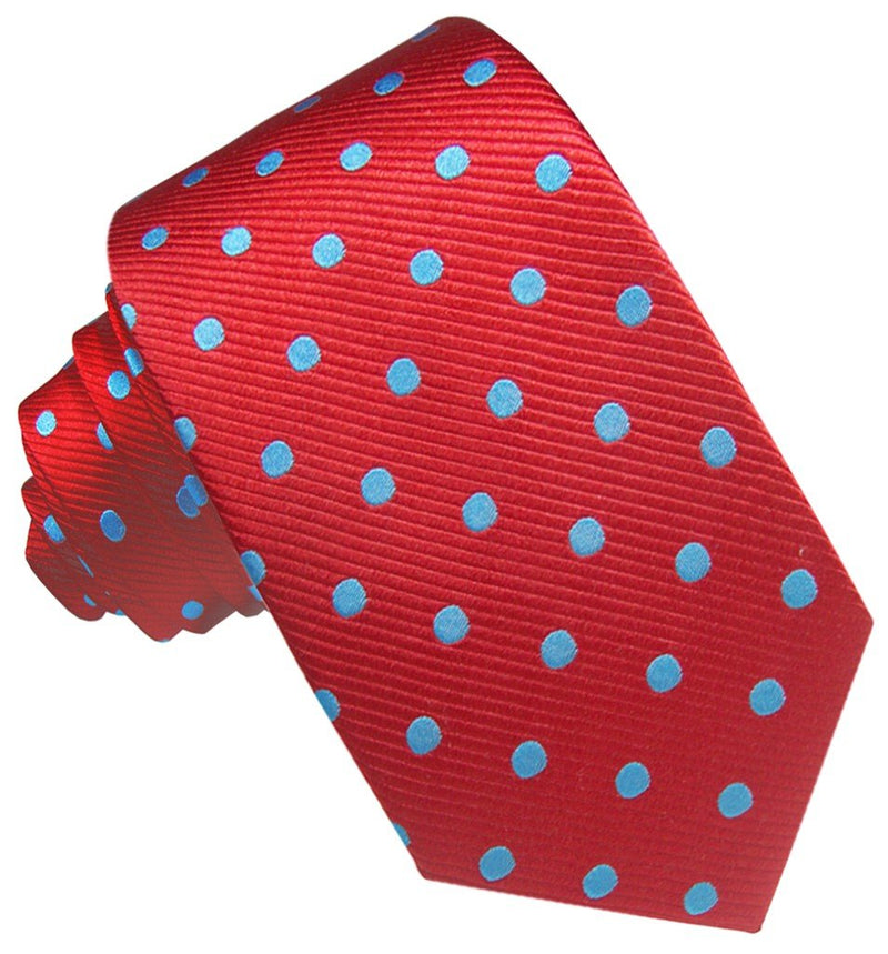 CORBATA SEDA ROJA CON LUNARES CELESTES