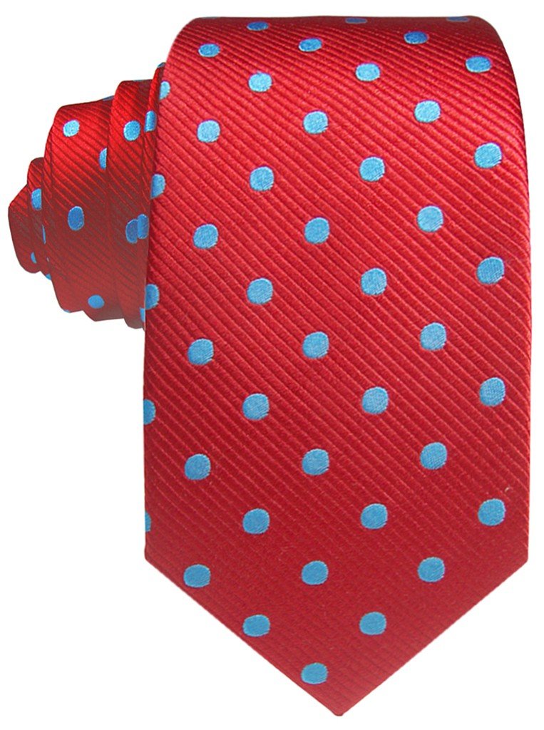 CORBATA SEDA ROJA CON LUNARES CELESTES