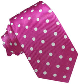 CORBATA SEDA FUCSIA CON LUNARES BLANCOS