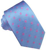 CORBATA SEDA CELESTE CON LUNARES ROSAS